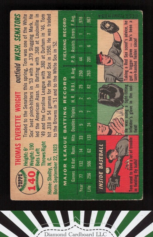 1954 Topps #140 Tom Wright VG h, back