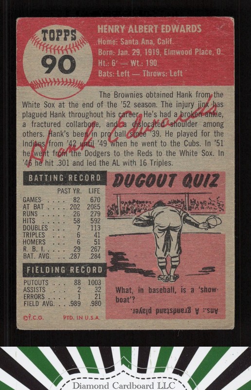 1953 Topps #90 Hank Edwards : Bio uses white text GD a, back