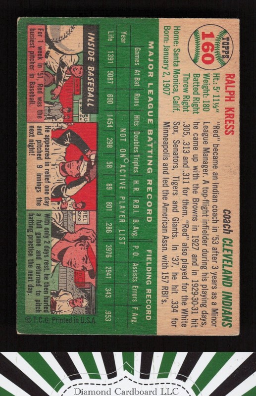 1954 Topps #160 Red Kress VGEX j, back