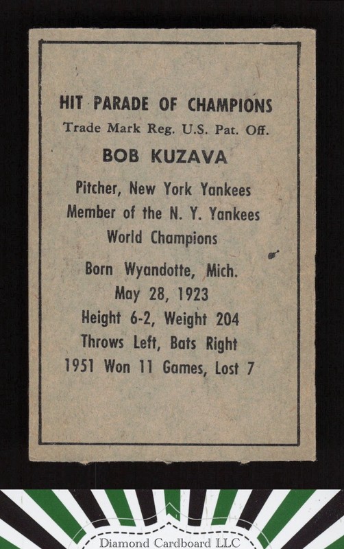 1952 Berk Ross # Bob Kuzava EXMT (OC), back