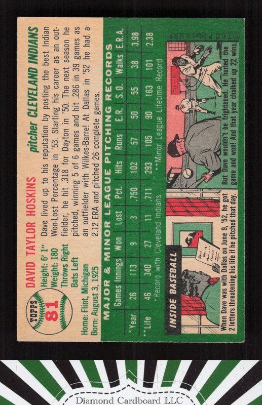 1954 Topps #81 Dave Hoskins EXMT g, back