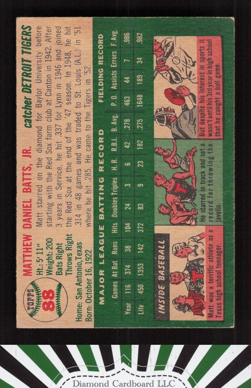 1954 Topps #88 Matt Batts EX [CENTERED] h, back