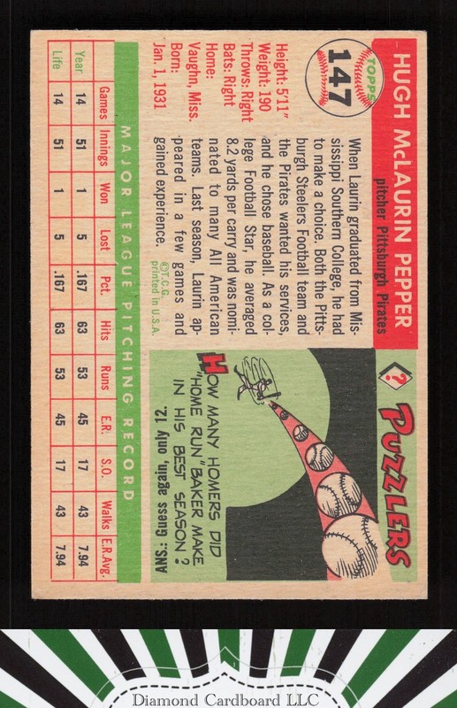 1955 Topps #147 Laurin Pepper VG+ e, back