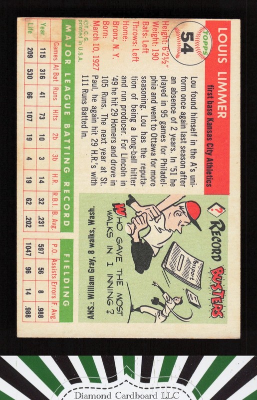 1955 Topps #54 Lou Limmer VGEX f, back