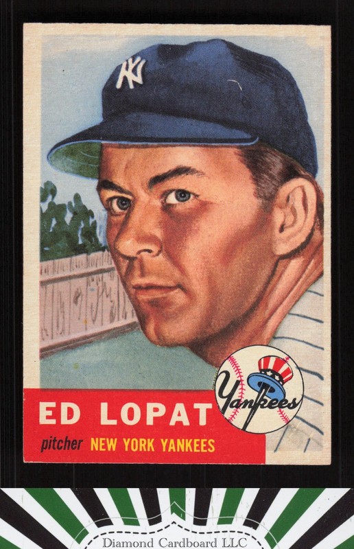 1953 Topps #87 Ed Lopat : Bio uses black text EX g, front