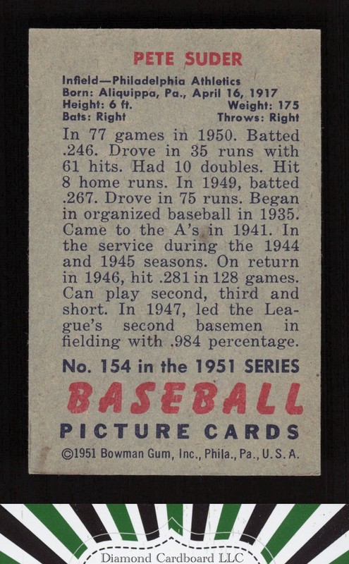 1951 Bowman #154 Pete Suder EX, back