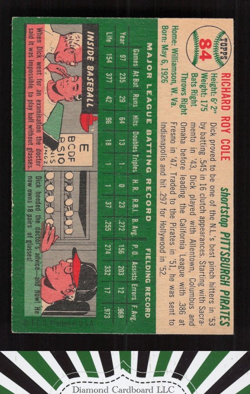 1954 Topps #84 Dick Cole EXMT h, back