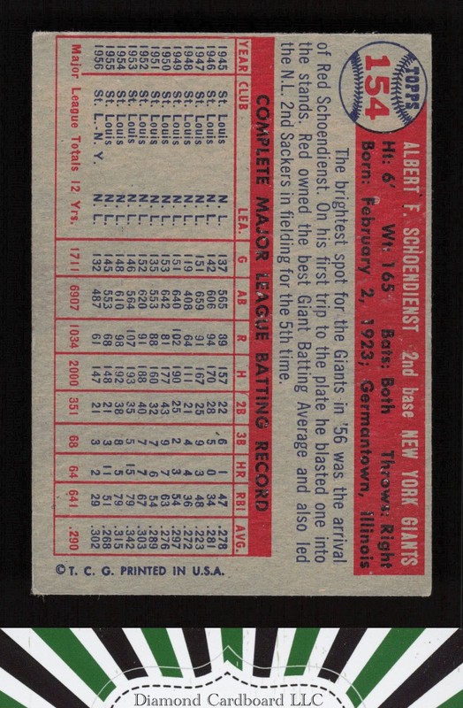 1957 Topps #154 Red Schoendienst VG b, back