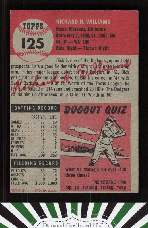 1953 Topps #125 Dick Williams : Bio uses black text VGEX i, back