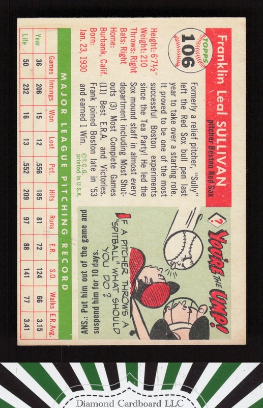1955 Topps #106 Frank Sullivan VGEX p, back