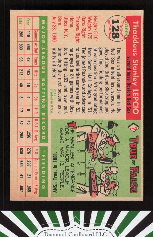 1955 Topps #128 Ted Lepcio VGEX d, back