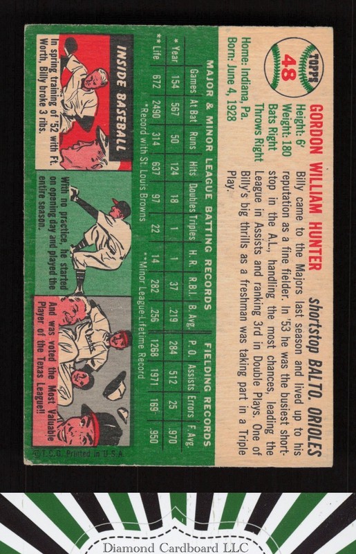 1954 Topps #48 Billy Hunter VGEX+ [CENTERED] i, back
