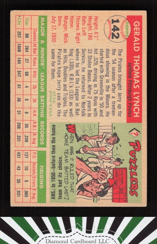 1955 Topps #142 Jerry Lynch EX m, back