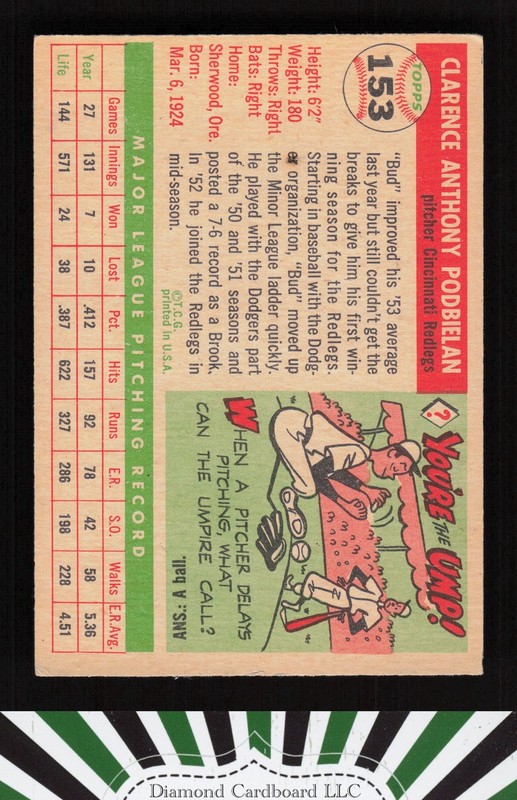 1955 Topps #153 Bud Podbielan VGEX a, back