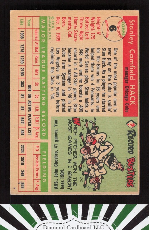 1955 Topps #6 Stan Hack VGEX i, back