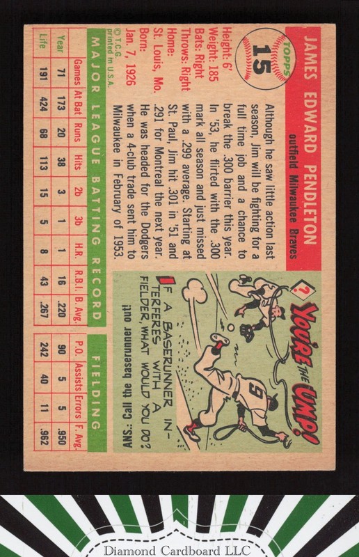 1955 Topps #15 Jim Pendleton VGEX+ i, back
