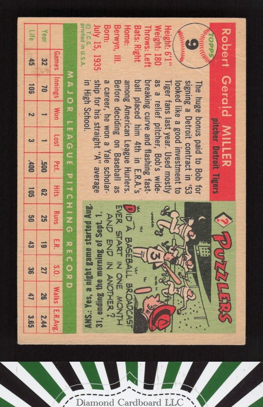 1955 Topps #9 Bob Miller GD+ k, back
