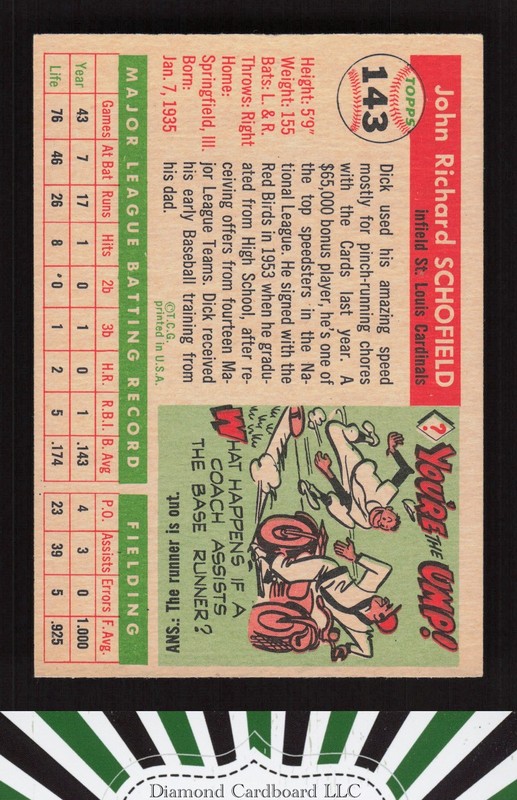 1955 Topps #143 Dick Schofield EX j, back