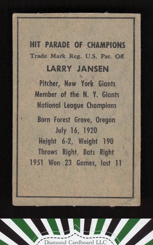 1952 Berk Ross # Larry Jansen VGEX, back