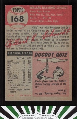 1953 Topps #168 Willard Schmidt VGEX+ e, back