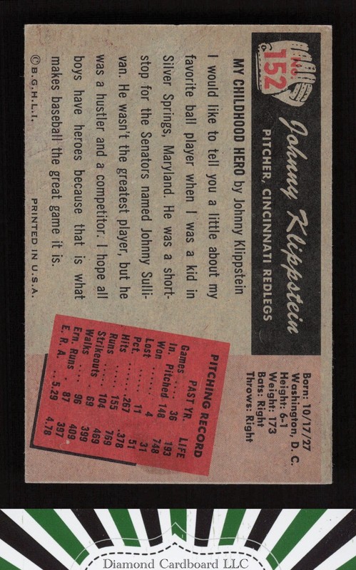 1955 Bowman #152 Johnny Klippstein VG, back