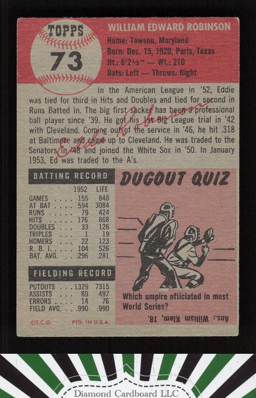 1953 Topps #73 Eddie Robinson VGEX b, back