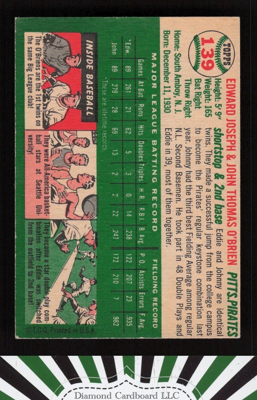 1954 Topps #139 Ed & John O'Brien VGEX e, back