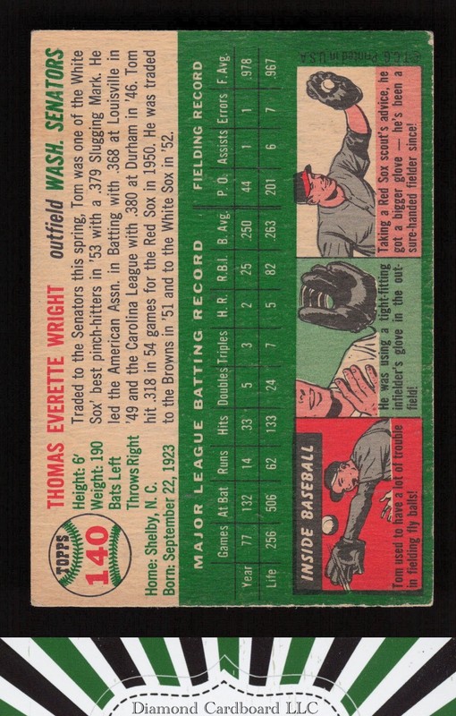 1954 Topps #140 Tom Wright VGEX c, back