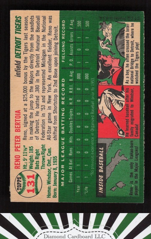 1954 Topps #131 Reno Bertoia EXMT [CENTERED] n, back