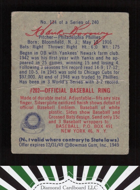 1949 Bowman #134 Hank Borowy FR a, back