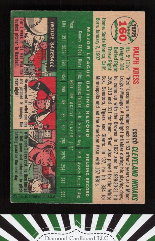 1954 Topps #160 Red Kress VGEX f, back