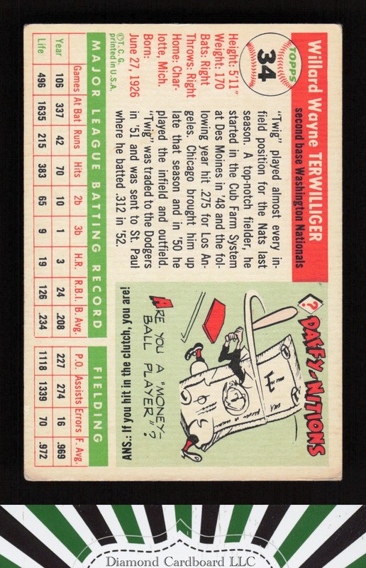 1955 Topps #34 Wayne Terwilliger VGEX d, back