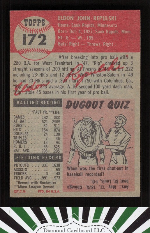 1953 Topps #172 Rip Repulski EXMT g, back