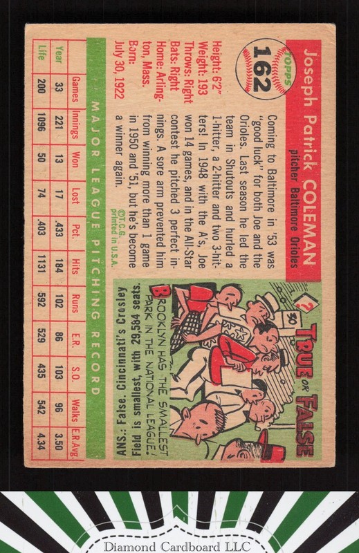 1955 Topps #162 Joe Coleman VG i, back