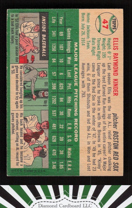 1954 Topps #47 Ellis Kinder VG (ST) i, back