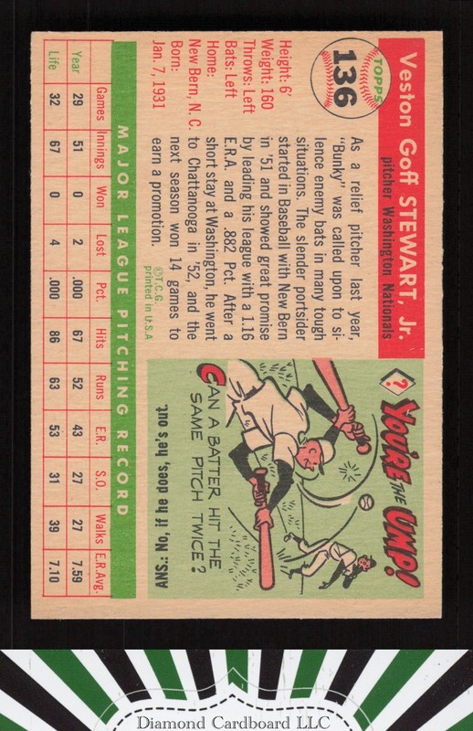 1955 Topps #136 Bunky Stewart EXMT i, back