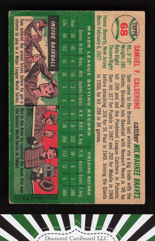 1954 Topps #68 Sammy Calderone GD+ d, back