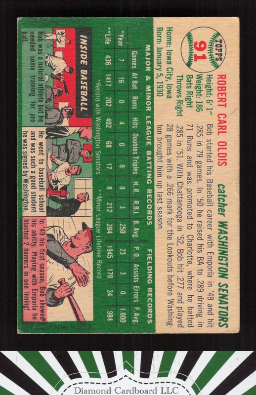 1954 Topps #91 Bob Oldis GD f, back