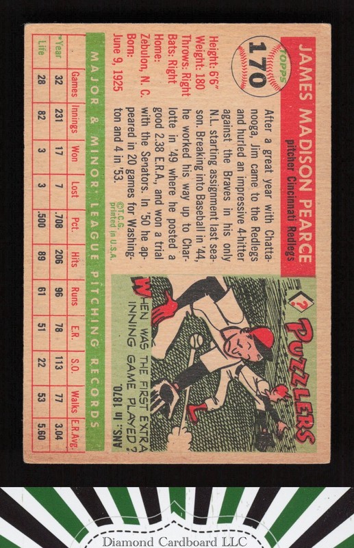 1955 Topps #170 Jim Pearce VG g, back
