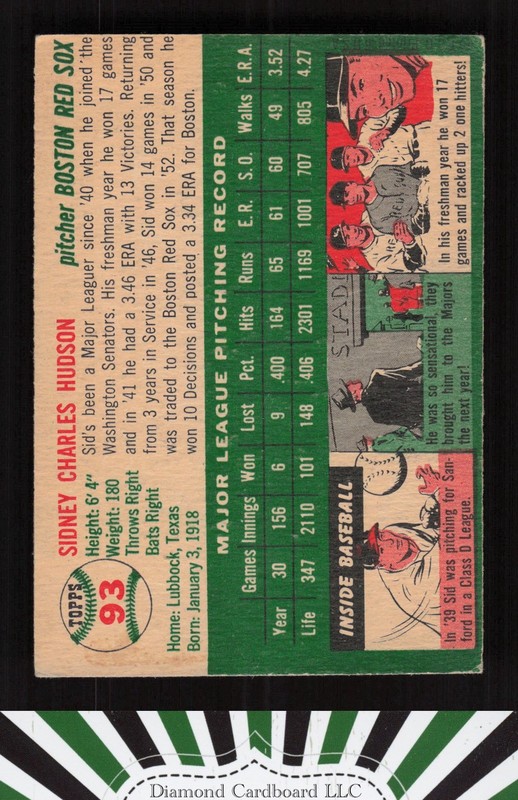 1954 Topps #93 Sid Hudson VGEX l, back