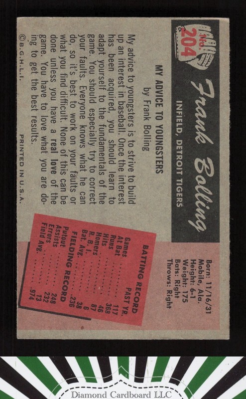 1955 Bowman #204 Frank Bolling EX+, back