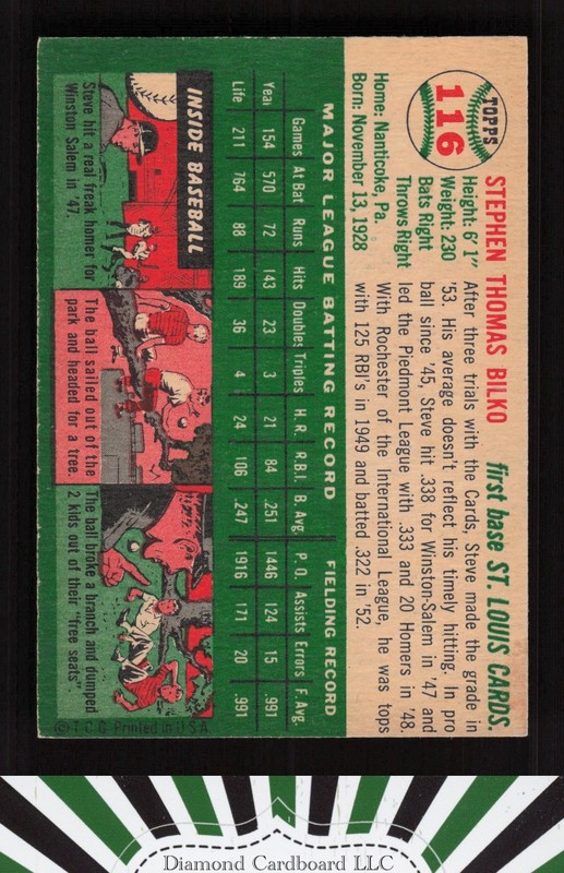 1954 Topps #116 Steve Bilko NM (OC) d, back