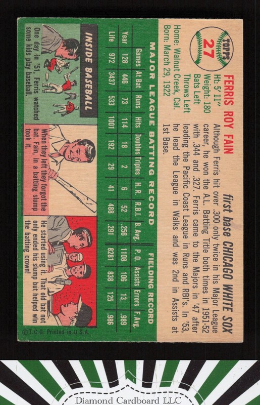 1954 Topps #27 Ferris Fain VGEX+ a, back
