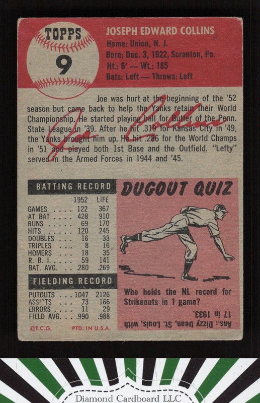 1953 Topps #9 Joe Collins GD+ c, back