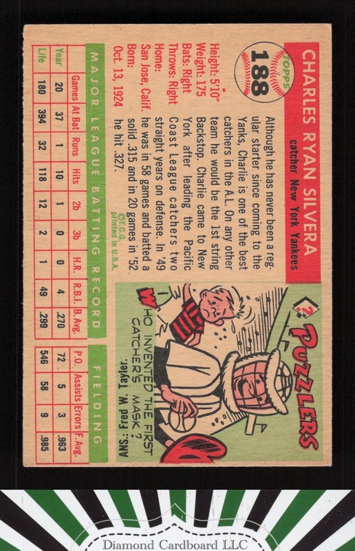 1955 Topps #188 Charlie Silvera VG e, back