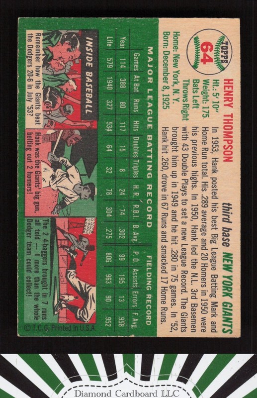 1954 Topps #64 Hank Thompson VGEX+ l, back