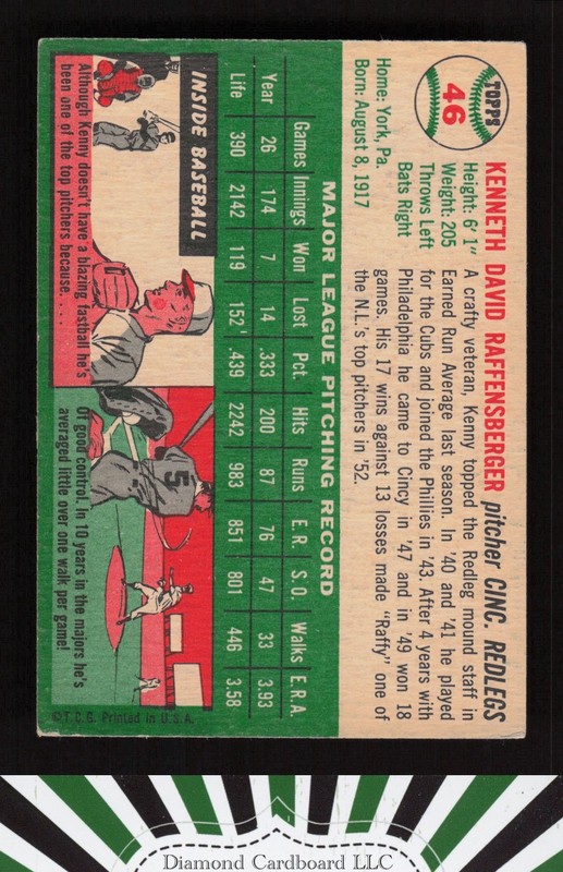 1954 Topps #46 Ken Raffensberger VGEX g, back