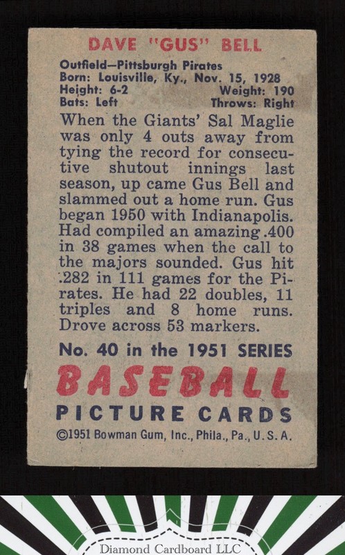 1951 Bowman #40 Dave Bell VG, back