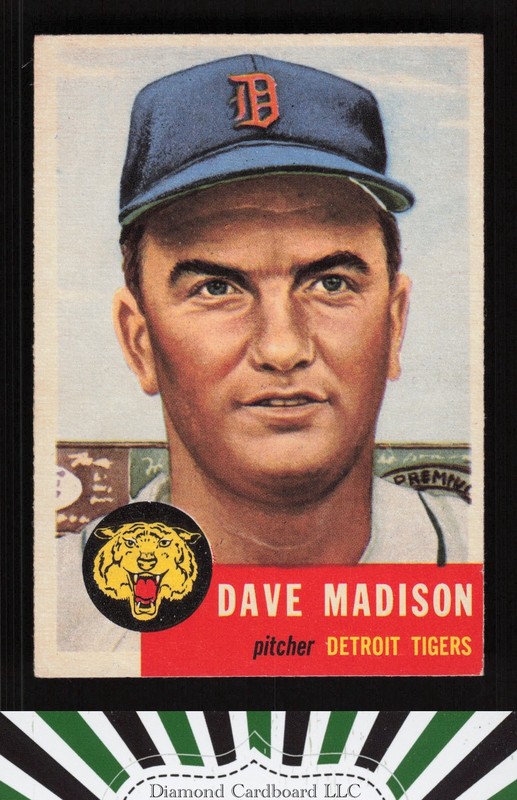 1953 Topps #99 Dave Madison : Bio uses white text EX h, front
