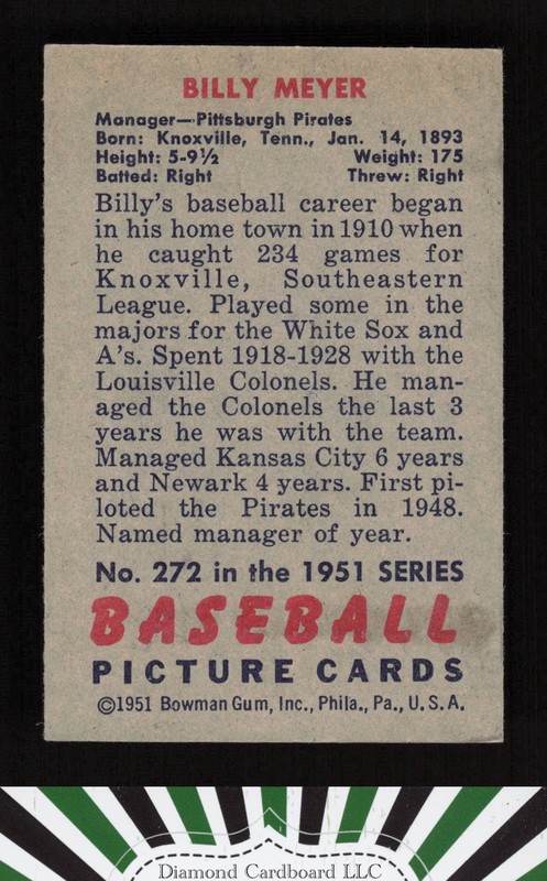 1951 Bowman #272 Billy Meyer VGEX+, back